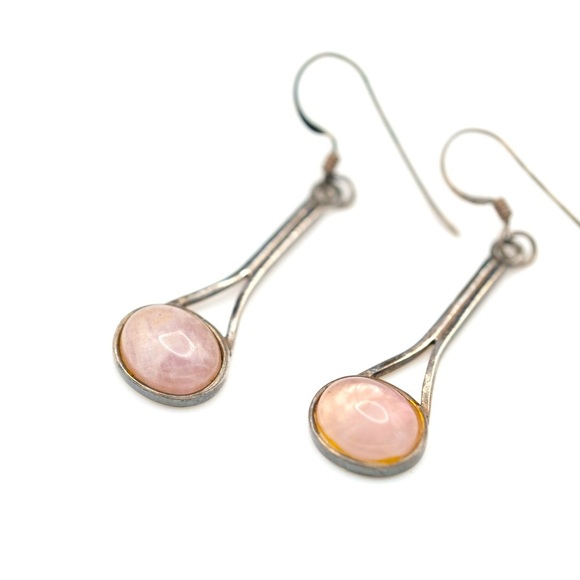 Rose Quartz Dangling Earrings SO CUTE 🙌🏻✨⏰💭🤝⌛️ BOHEMIAN - Picture 2 of 9